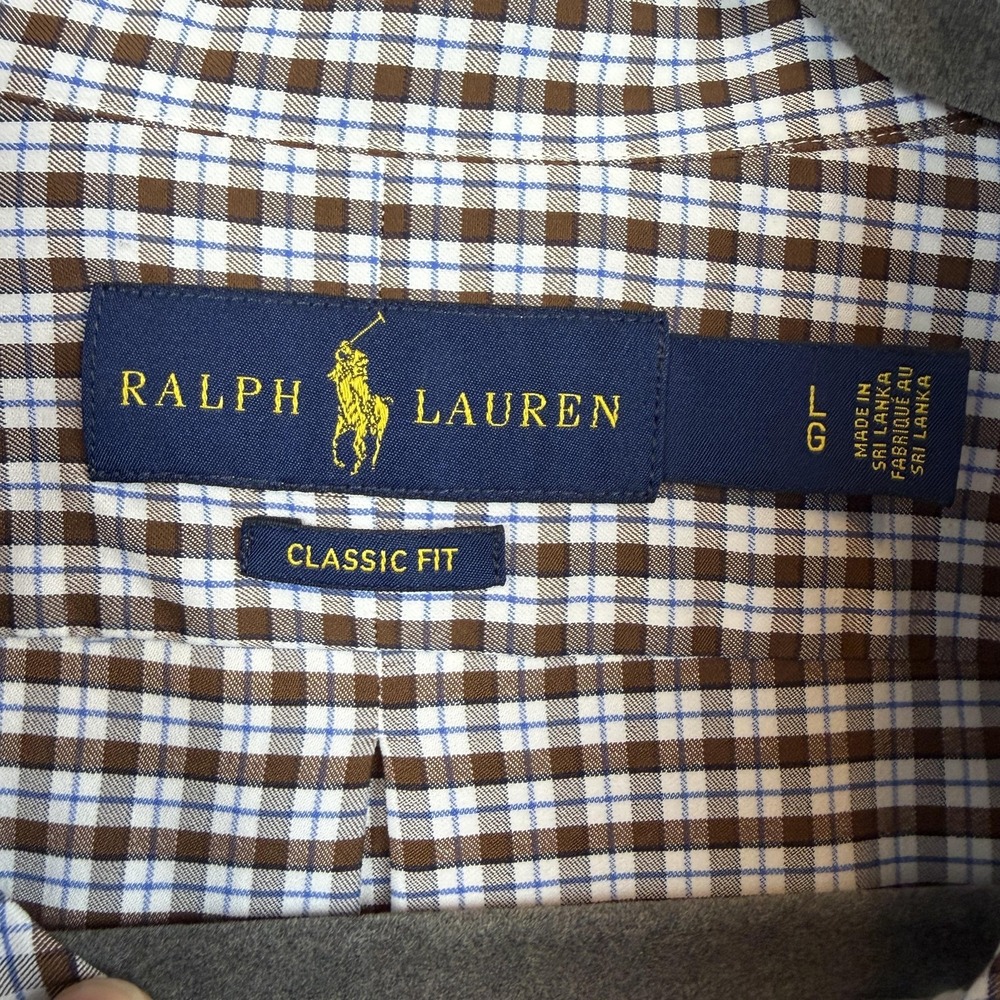 Ralph Lauren Shirt Mens‎ Large Brown Check Stretch Button Down Long Sleeve - Picture 4 of 9